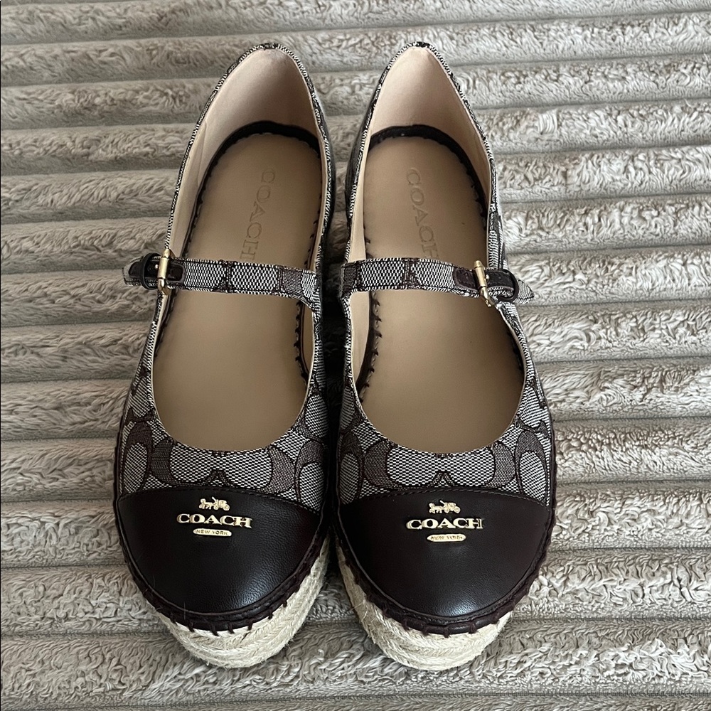 Coach Women's Black and Cream Espadrille Flats